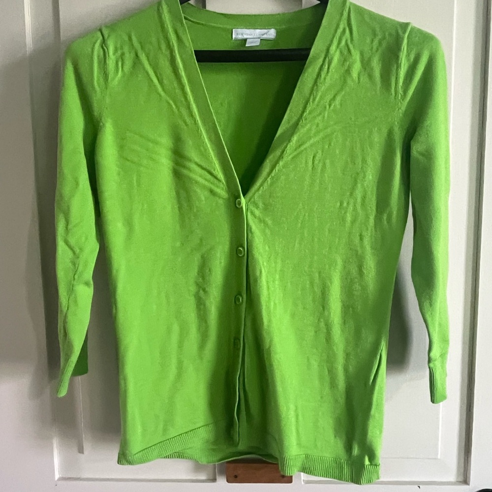 New York & Company Bright Lime Green V-Neck Button Cardigan